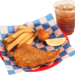 1/2 PC. Fried Cod with french fries, hush puppy, & small drink