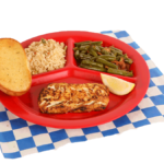 1 PC. Grilled Lemon Pepper Cod Plate with green beans, rice, & garlic bread