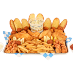 8 PC. Fried Cod & 16 Fried Shrimp with french fries, coleslaw, garlic bread, & hush puppies