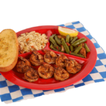 8 PC. Grilled Shrimp Plate with green beans, rice, & garlic bread