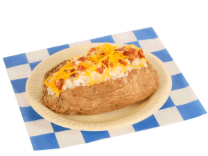 Baked Potato served with butter, sour cream, cheese, & bacon bites