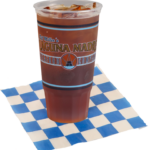 Large Iced tea on a white and blue checkered paper.