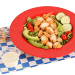 Garden Salad With Chicken Tenders served with ranch dressing and crackers