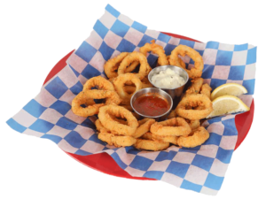 Fried Calamari served with tartar sauce and marinara sauce