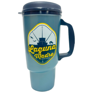 Image of Laguna Madre Seafood Company Texas Tea Bucket with a Laguna Madre Seafood Company crest of a shrimp boat, seagulls, a fish in water.