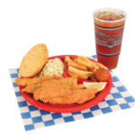 1 PC. FRIED CATFISH PLATE with fries, cole slaw & large tea