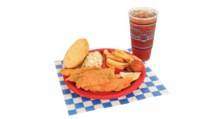 1 PC. FRIED CATFISH PLATE with fries, cole slaw & large tea
